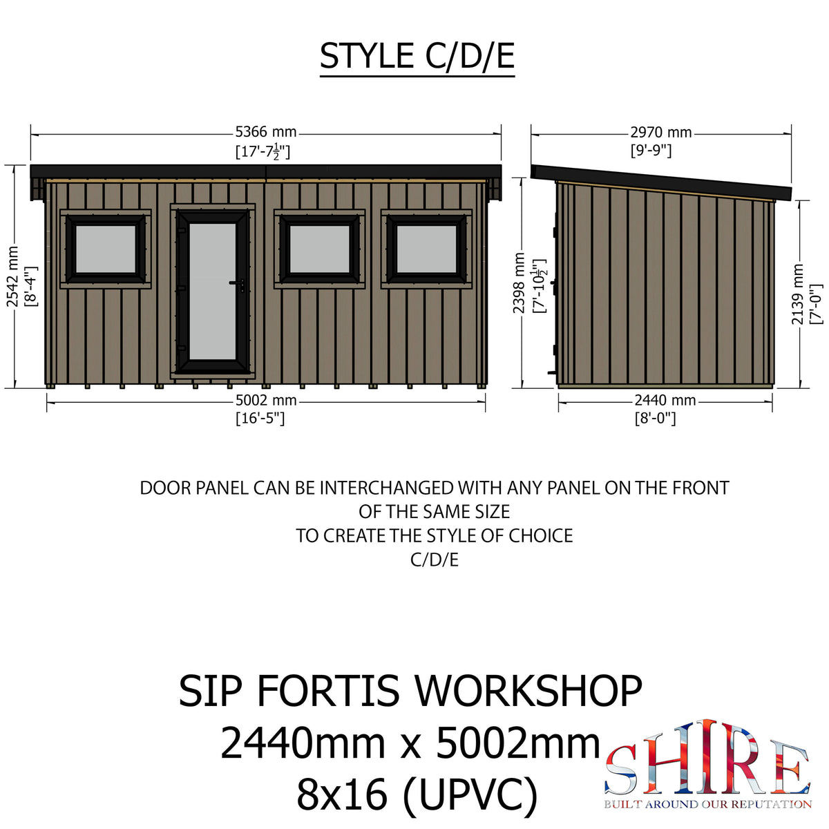 Fortis 16x8ft Style E Left Hand Hung Door, Door in High Side, Window in High Side