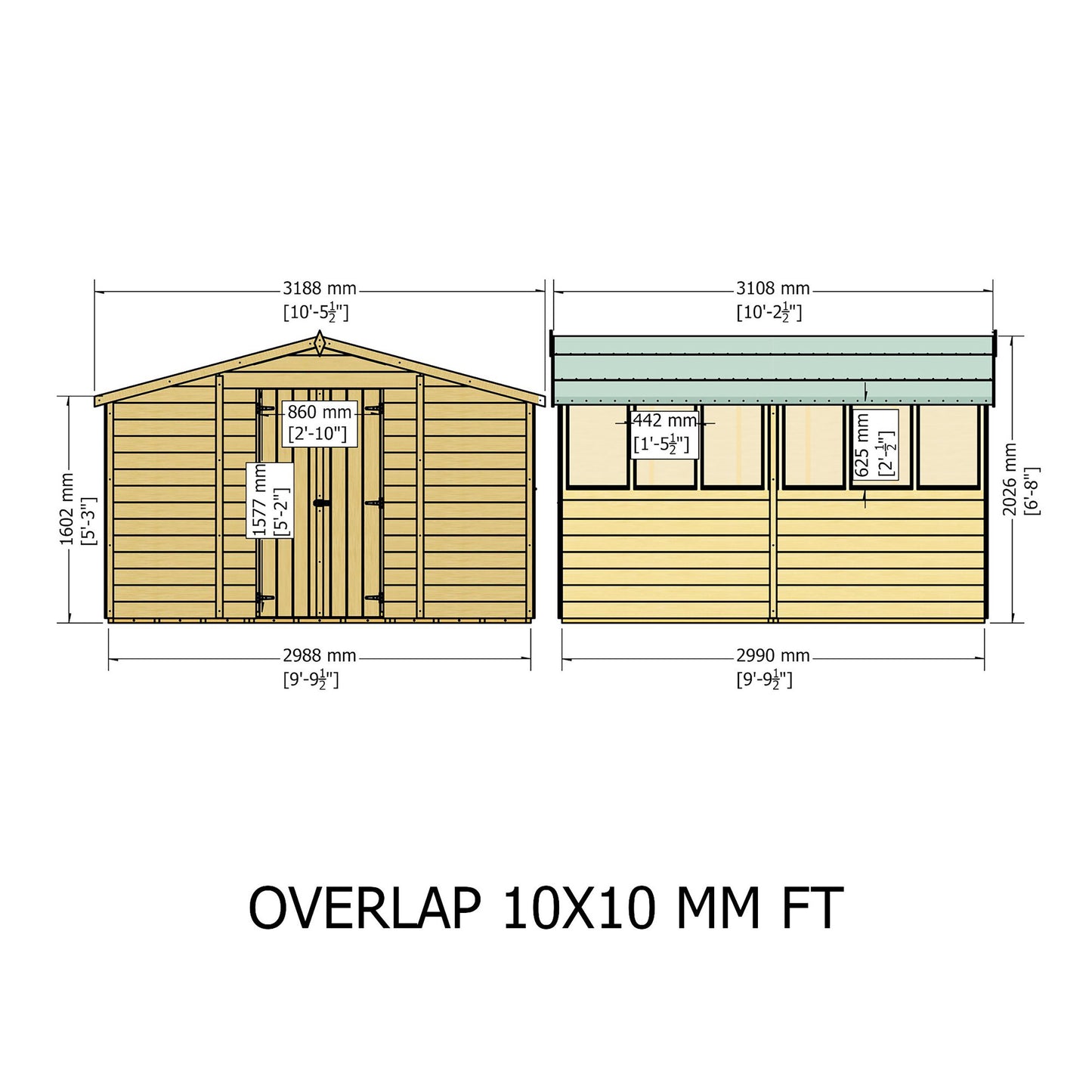 Garden Value Overlap 10 x 10 Apex Shed