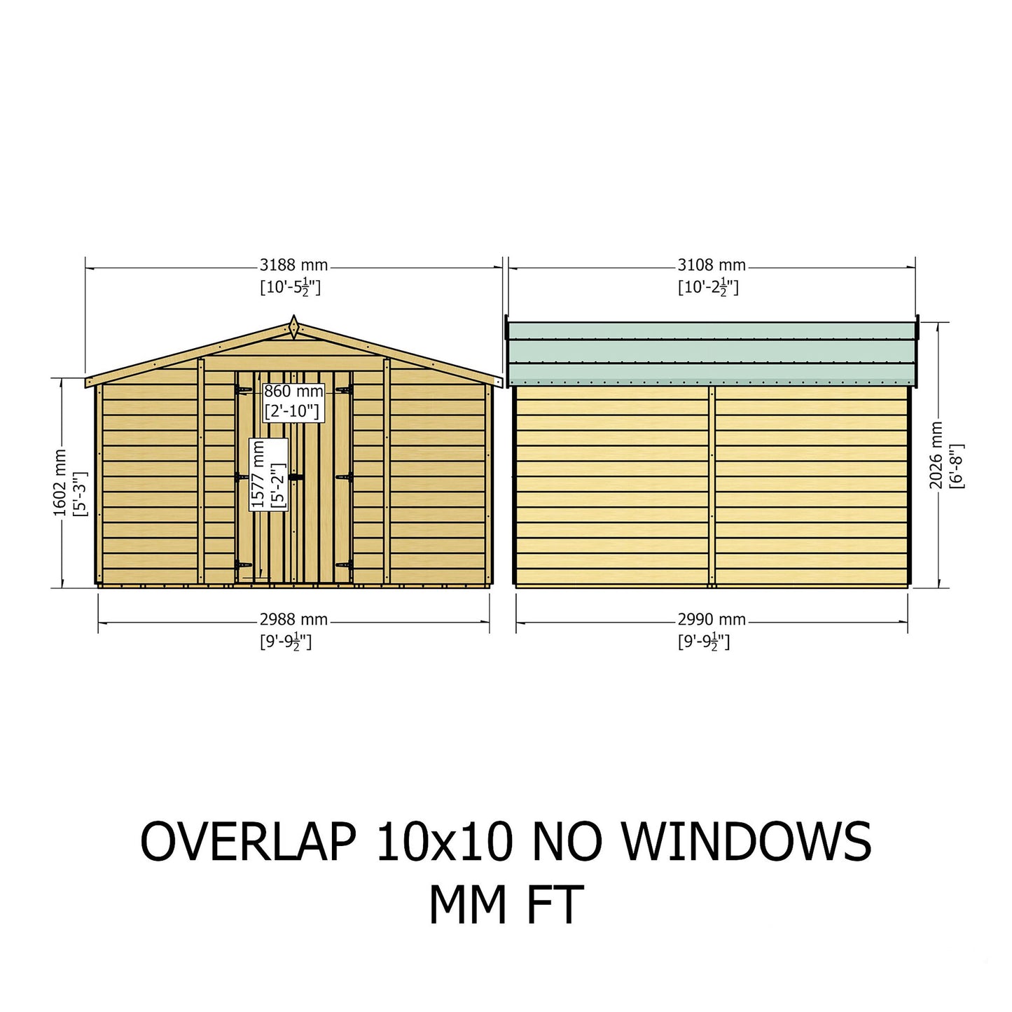 Garden Value Overlap 10 x 10 Windowless Shed
