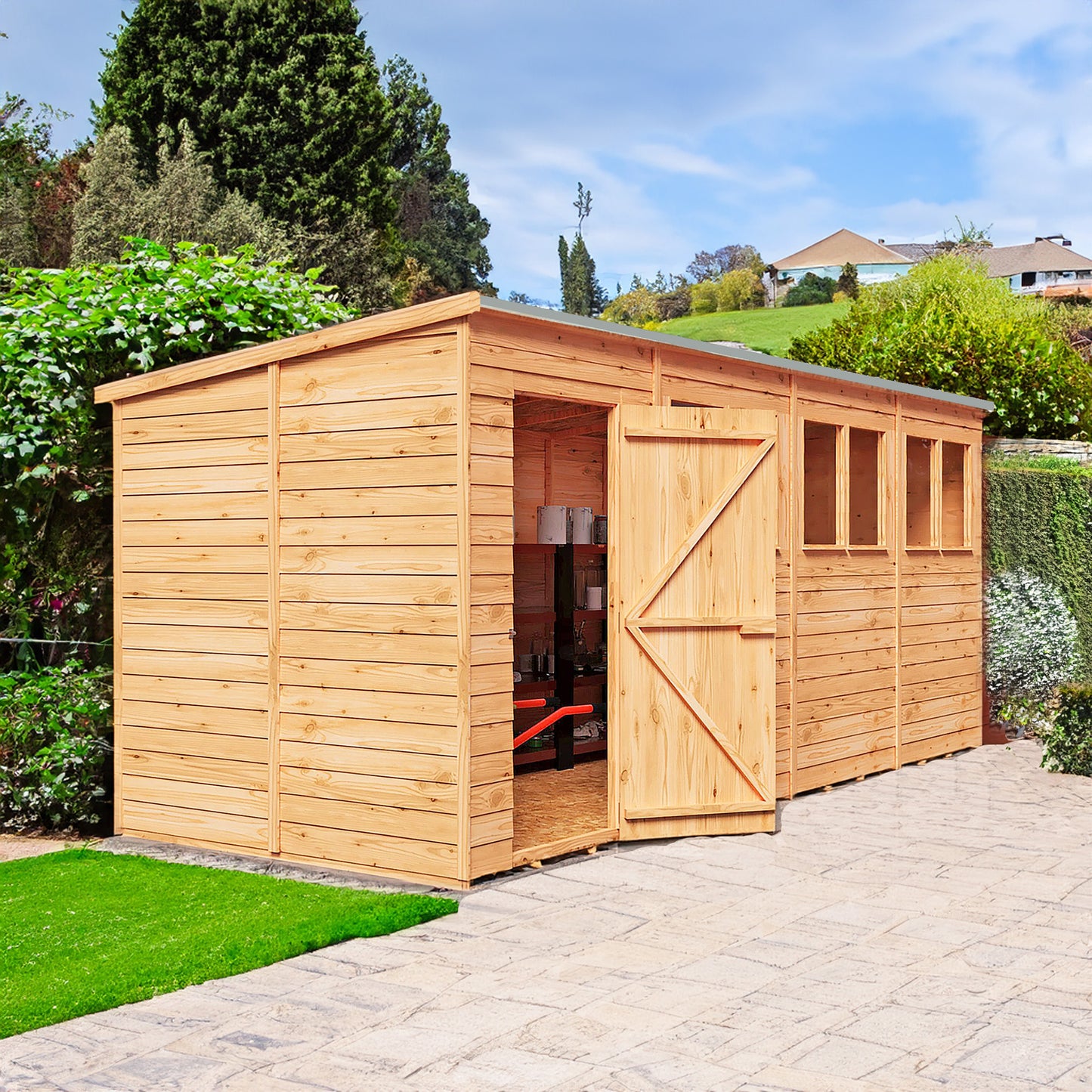 Garden Value 16 x 6 Overlap Pent Shed with windows