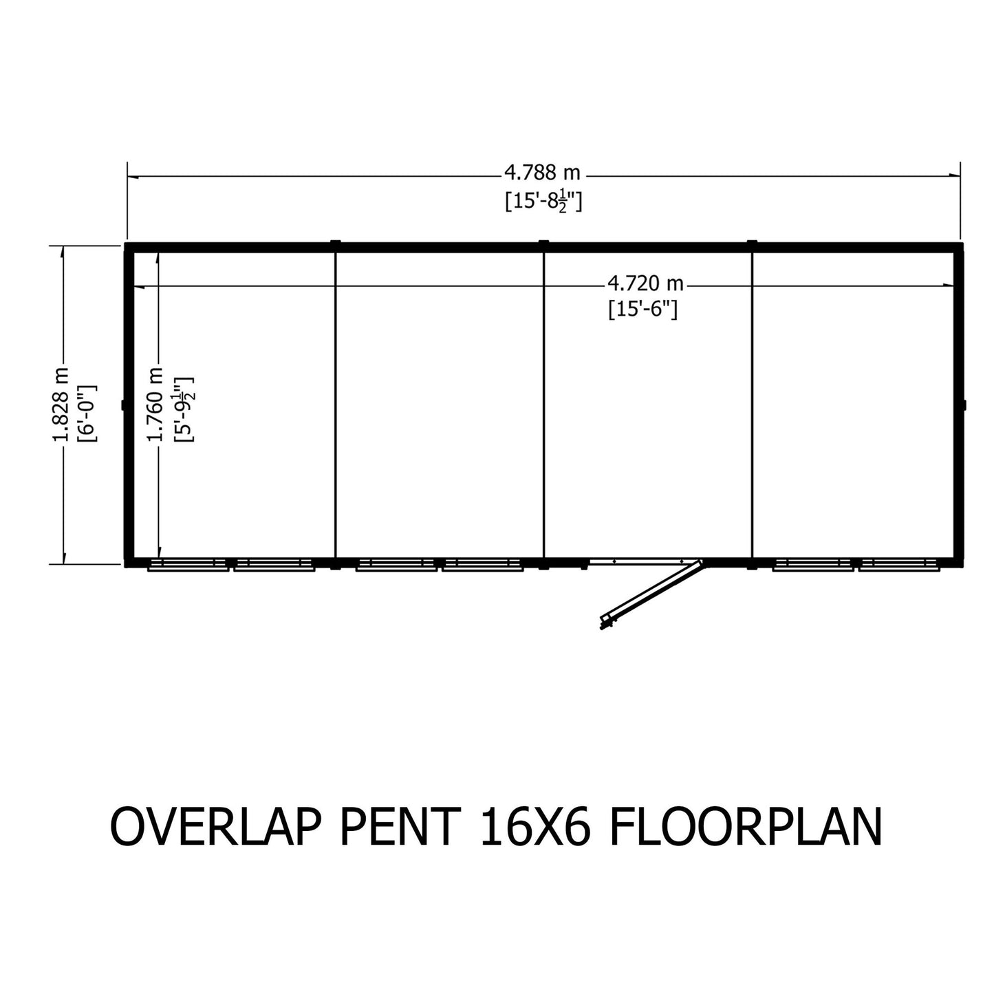 Garden Value 16 x 6 Overlap Pent Shed with windows
