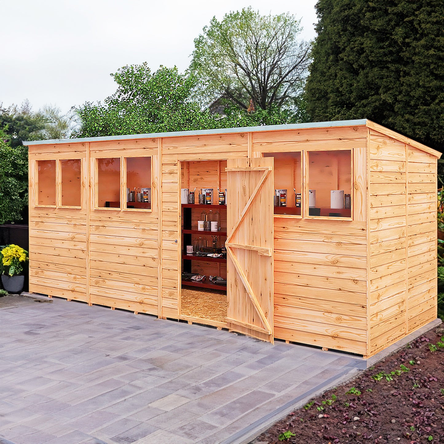 Garden Value 16 x 6 Overlap Pent Shed with windows