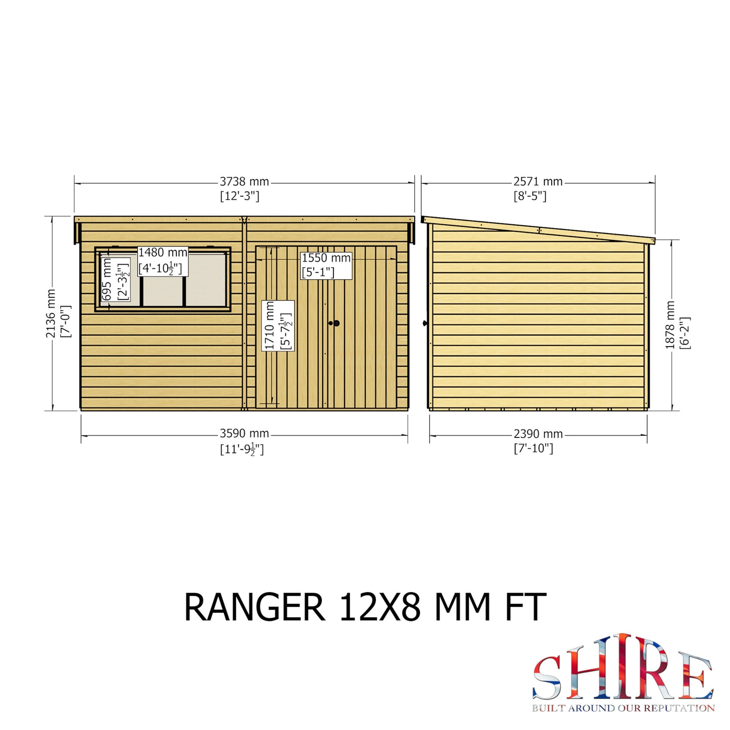 Ranger 12 x 8 Pent Shiplap Shed