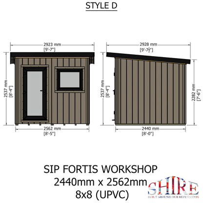 Fortis 8x8ft Style D Left Hand Hung Door, Door in High  Side, Window in High Side