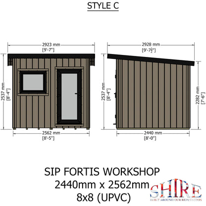 Fortis 8x8ft Style C Left Hand Hung Door, Door in High  Side, Window in High Side