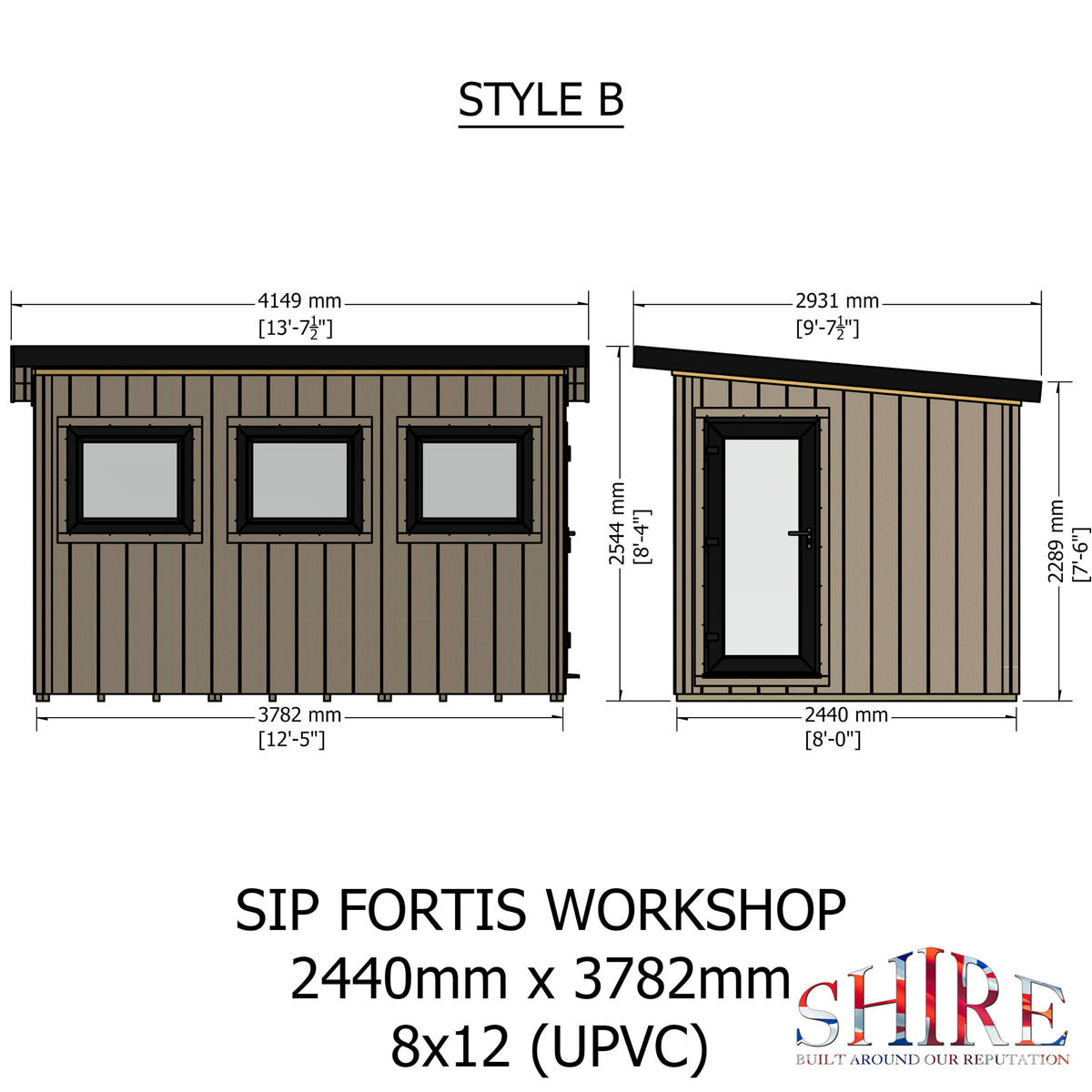 Fortis 12x8ft Style B Left Hand Hung Door, Door in High  Side, Window in High Side