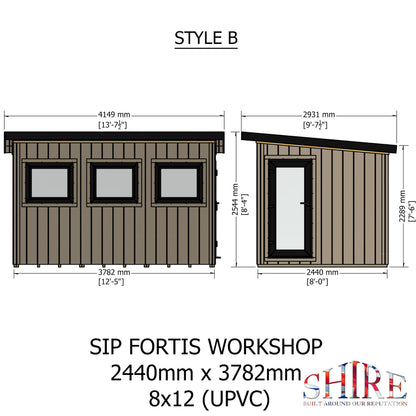 Fortis 12x8ft Style B Left Hand Hung Door, Door in High  Side, Window in High Side