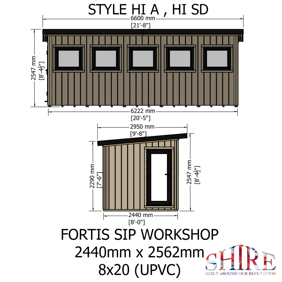 Fortis 20x8ft Style A Left Hand Hung Door, Door in High  Side, Window in High Side