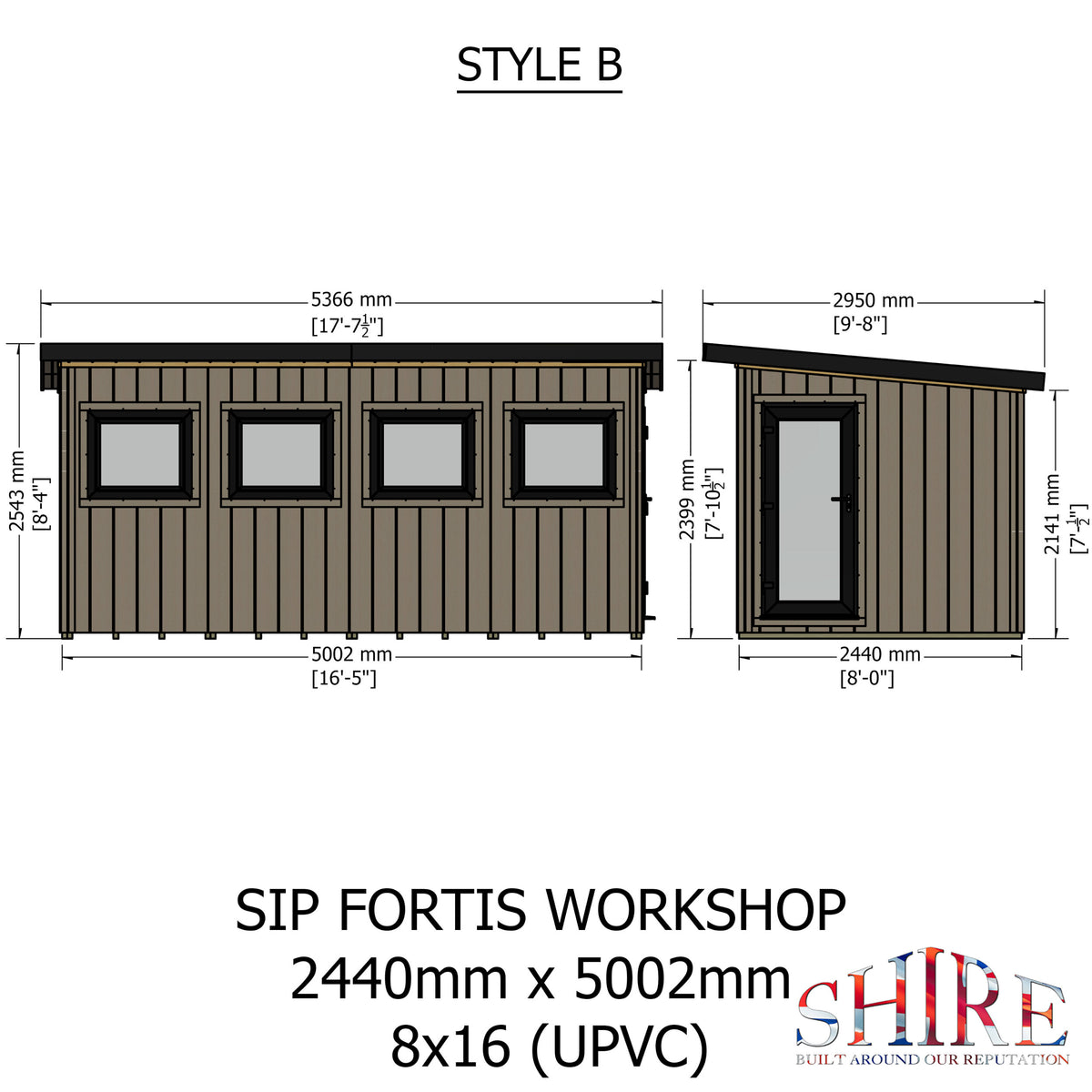Fortis 16x8ft Style B Left Hand Hung Door, Door in High  Side, Window in High Side