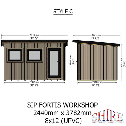 Fortis 12x8ft Style C Left Hand Hung Door, Door in High  Side, Window in High Side