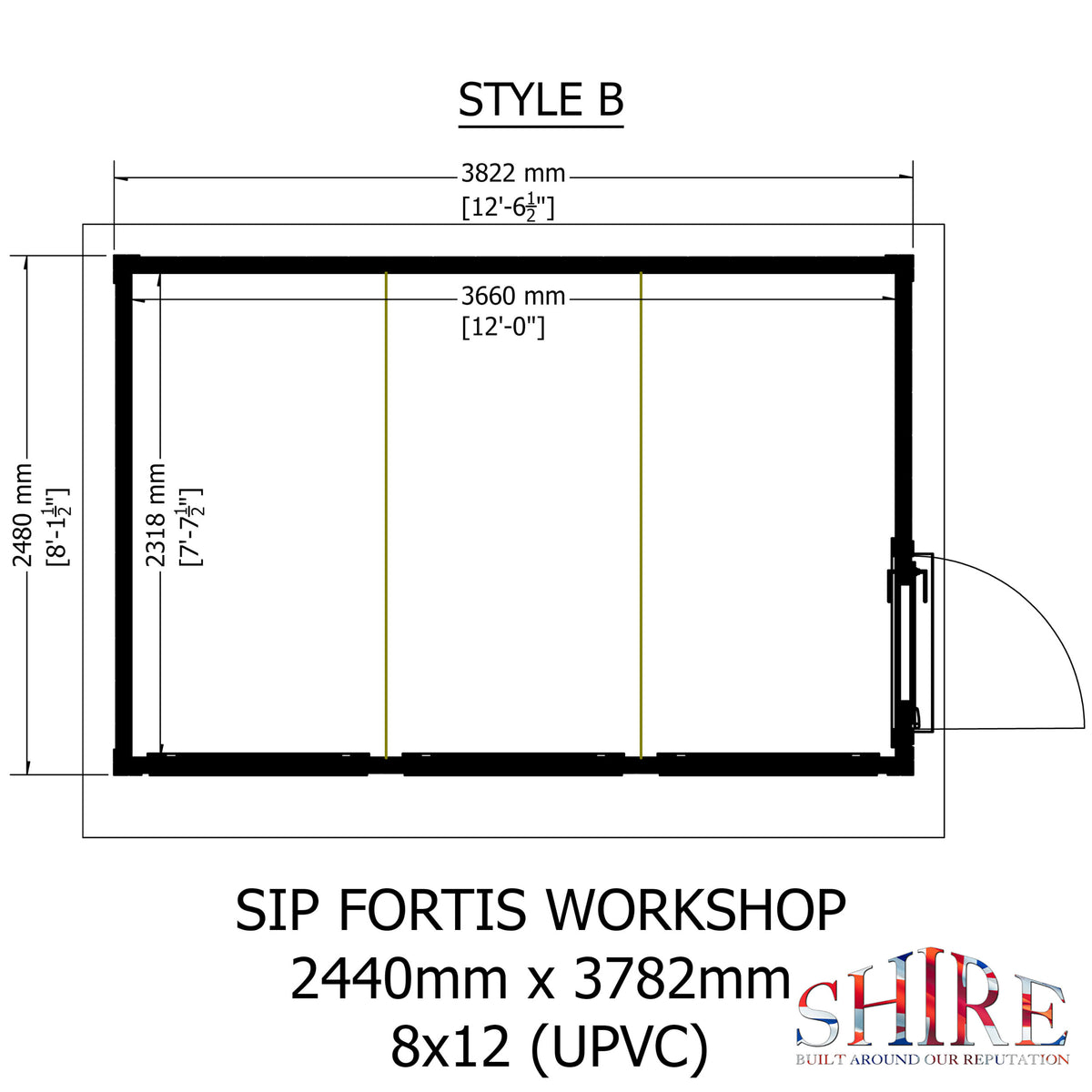 Fortis 12x8ft Style B Left Hand Hung Door, Door in High  Side, Window in High Side
