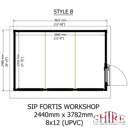 Fortis 12x8ft Style B Left Hand Hung Door, Door in High  Side, Window in High Side