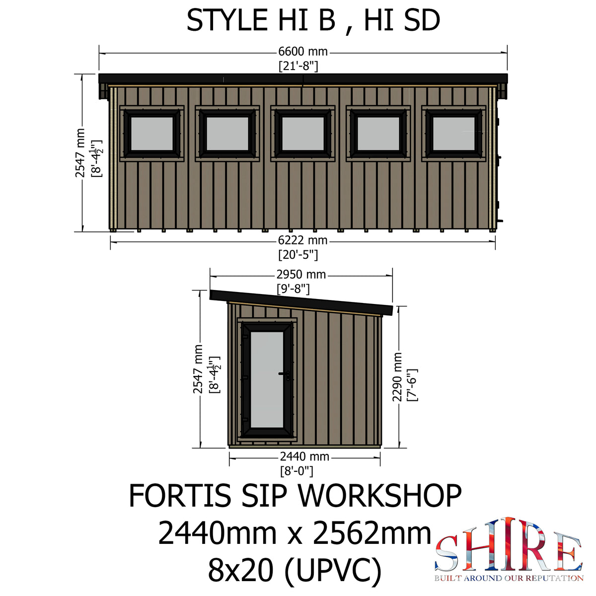 Fortis 20x8ft Style B Left Hand Hung Door, Door in High  Side, Window in High Side