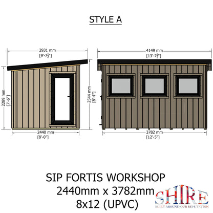 Fortis 12x8ft Style A Left Hand Hung Door, Door in High  Side, Window in High Side