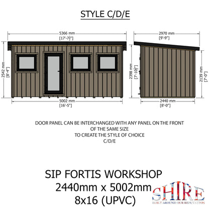 Fortis 16x8ft Style C Left Hand Hung Door, Door in High  Side, Window in High Side