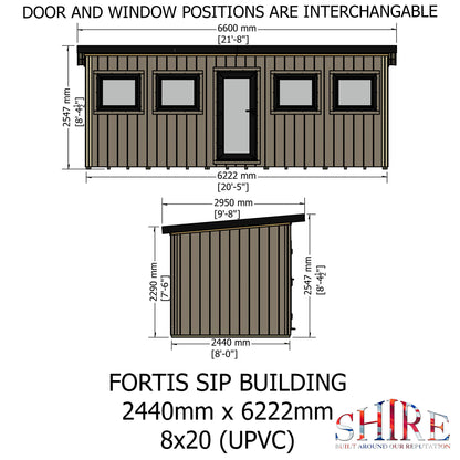 Fortis 20x8ft Style E Left Hand Hung Door, Door in High  Side, Window in High Side