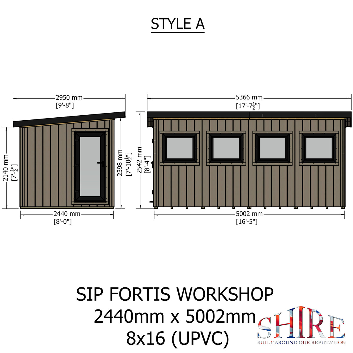 Fortis 16x8ft Style A Left Hand Hung Door, Door in High  Side, Window in High Side