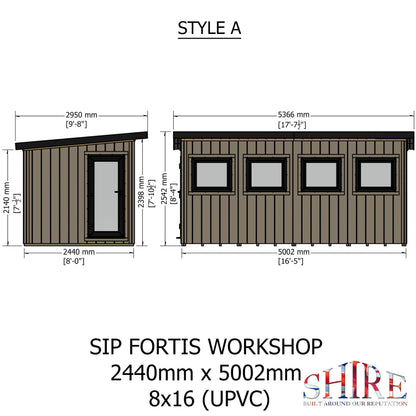 Fortis 16x8ft Style A Left Hand Hung Door, Door in High  Side, Window in High Side
