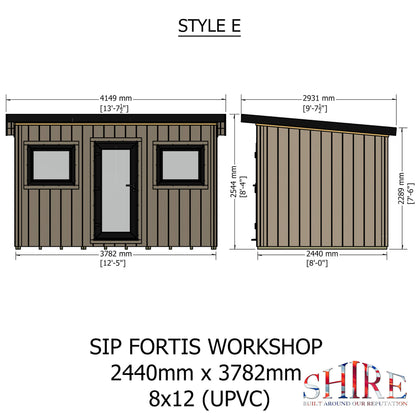 Fortis 12x8ft Style E Left Hand Hung Door, Door in High  Side, Window in High Side