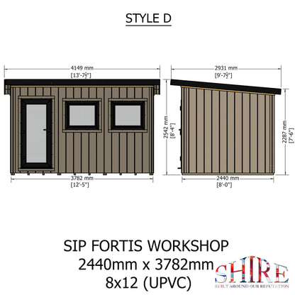Fortis 12x8ft Style D Left Hand Hung Door, Door in High  Side, Window in High Side