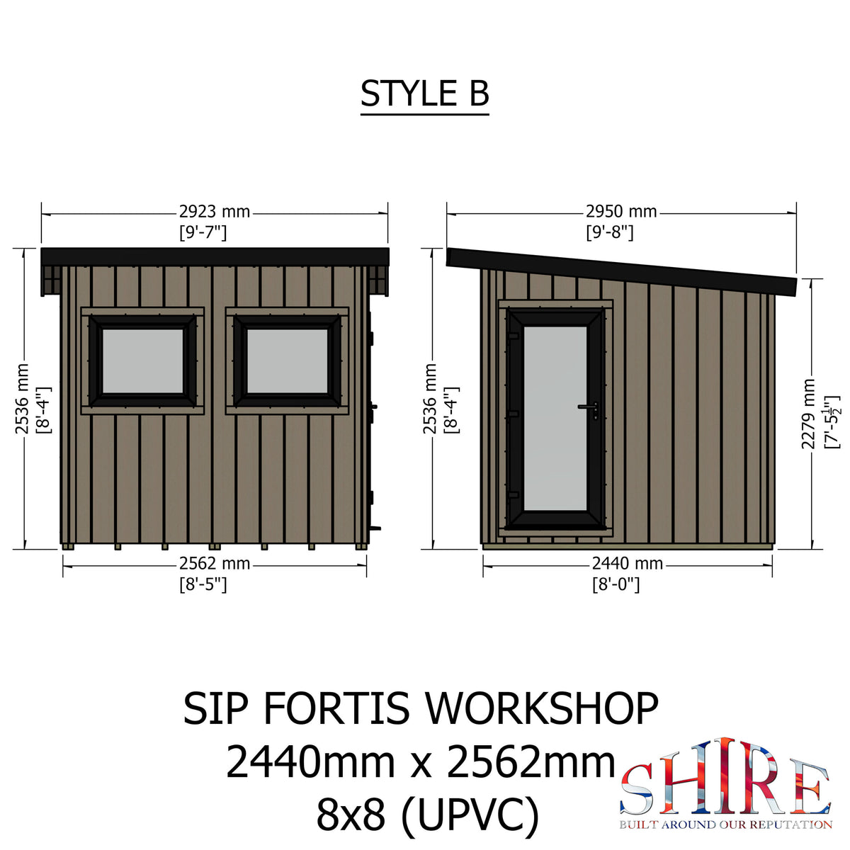 Fortis 8x8ft Style B Left Hand Hung Door, Door in High  Side, Window in High Side