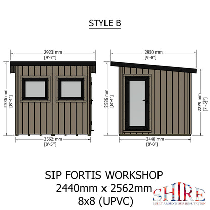 Fortis 8x8ft Style B Left Hand Hung Door, Door in High  Side, Window in High Side