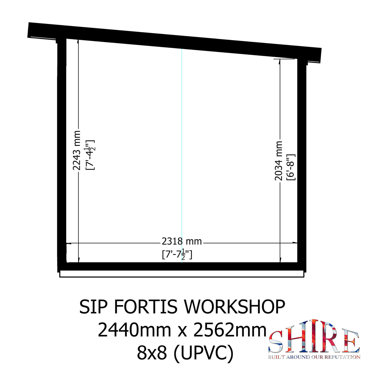 Fortis 8x8ft Style B Left Hand Hung Door, Door in High  Side, Window in High Side