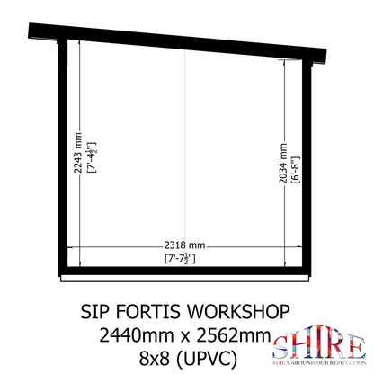 Fortis 8x8ft Style B Left Hand Hung Door, Door in High  Side, Window in High Side