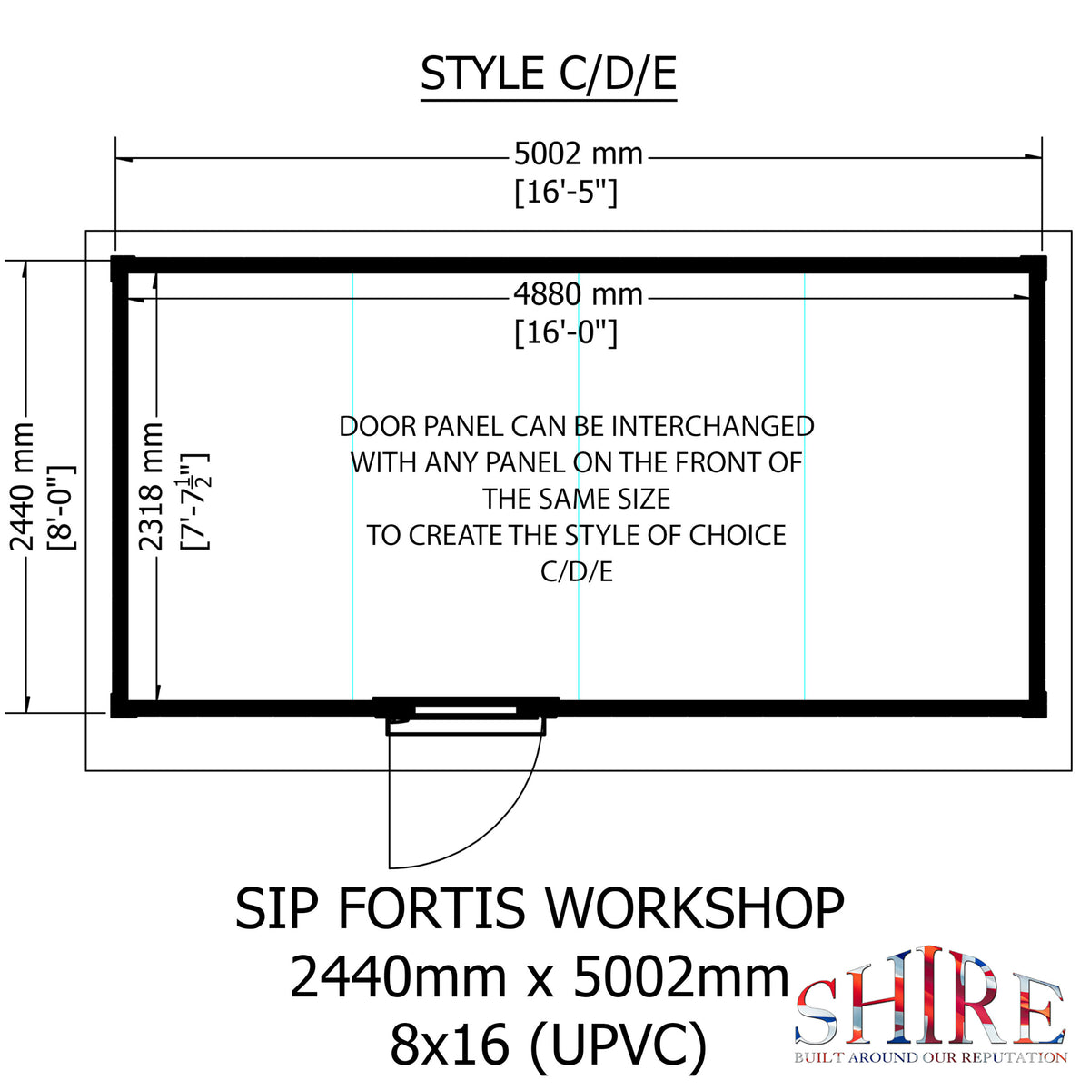 Fortis 16x8ft Style C Left Hand Hung Door, Door in High  Side, Window in High Side