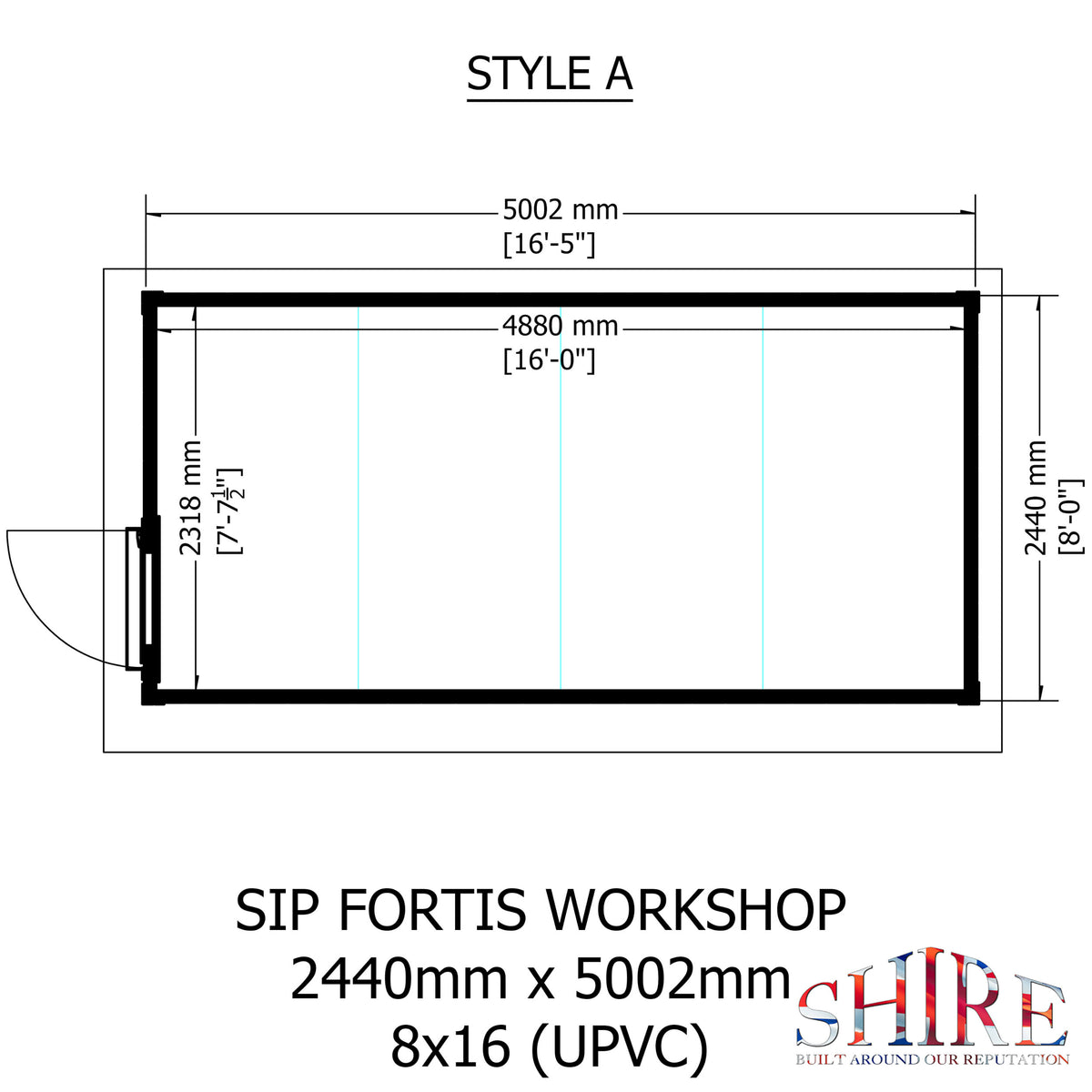 Fortis 16x8ft Style A Left Hand Hung Door, Door in High  Side, Window in High Side