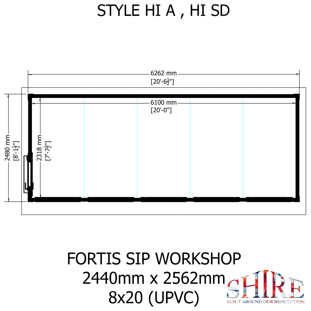 Fortis 20x8ft Style A Left Hand Hung Door, Door in High  Side, Window in High Side