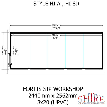 Fortis 20x8ft Style A Left Hand Hung Door, Door in High  Side, Window in High Side