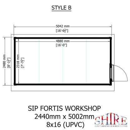 Fortis 16x8ft Style B Left Hand Hung Door, Door in High  Side, Window in High Side