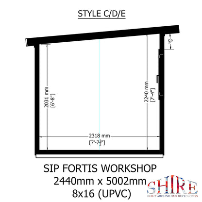Fortis 16x8ft Style D Left Hand Hung Door, Door in High  Side, Window in High Side
