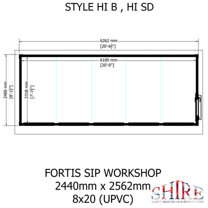 Fortis 20x8ft Style B Left Hand Hung Door, Door in High  Side, Window in High Side