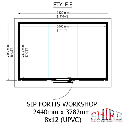 Fortis 12x8ft Style E Left Hand Hung Door, Door in High  Side, Window in High Side
