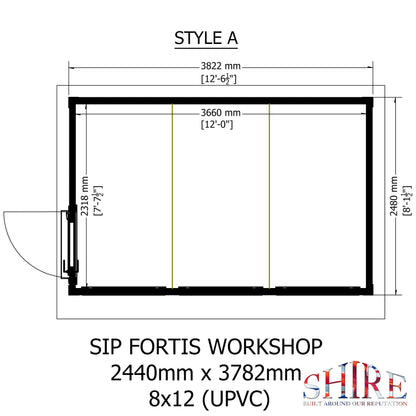 Fortis 12x8ft Style A Left Hand Hung Door, Door in High  Side, Window in High Side