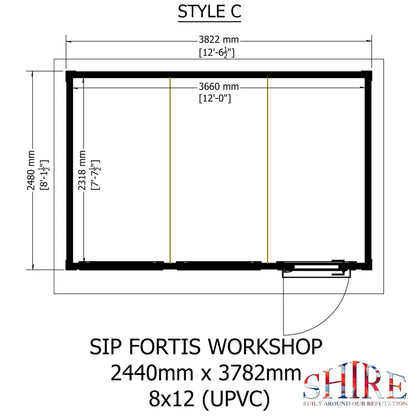 Fortis 12x8ft Style C Left Hand Hung Door, Door in High  Side, Window in High Side