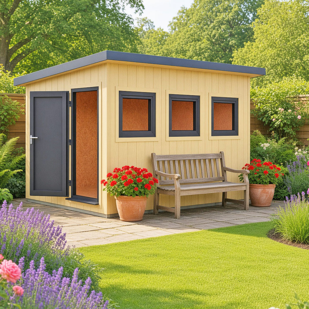 Fortis 12x8ft Style A Left Hand Hung Door, Door in High  Side, Window in High Side