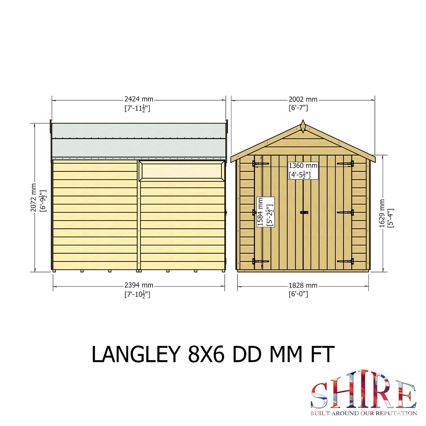 Langley 8 x 6 Double Door Shiplap Shed