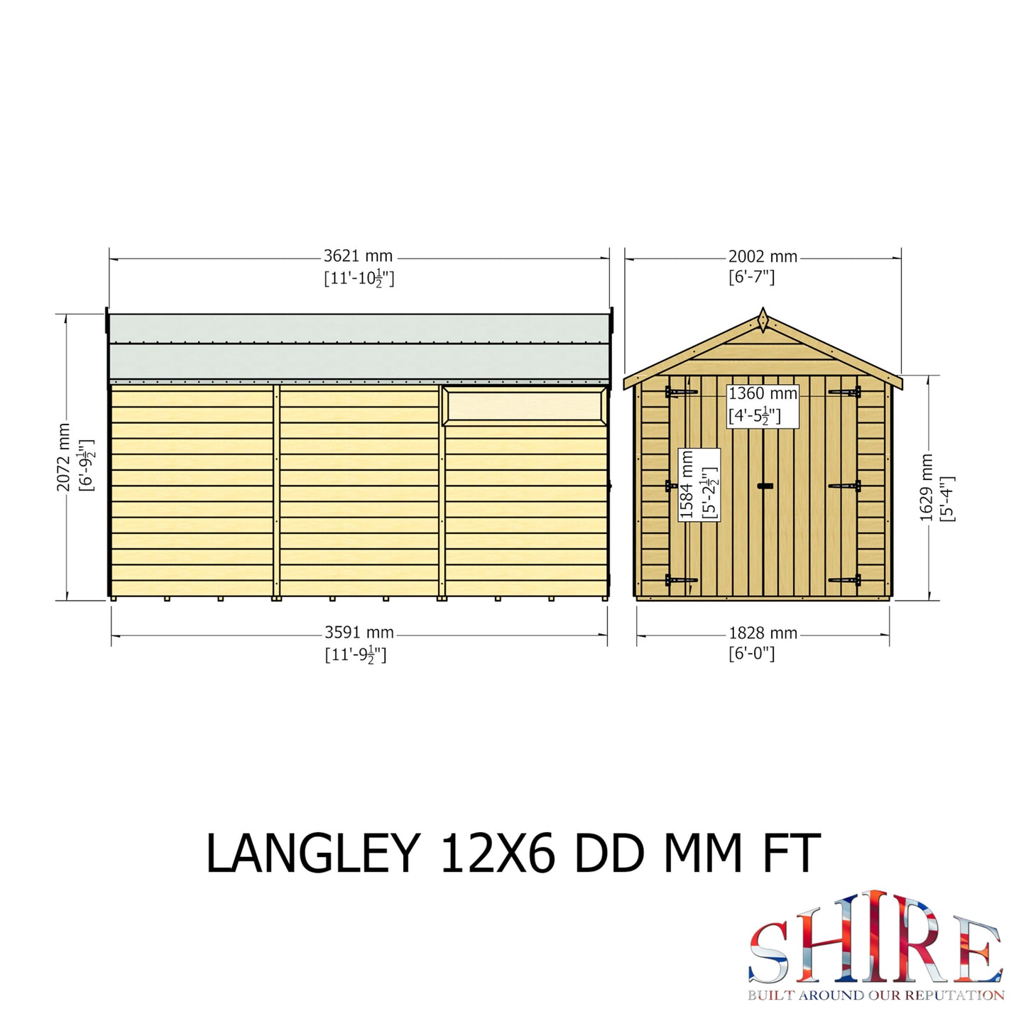 Langley 12 x 6 Double Door Shiplap Shed
