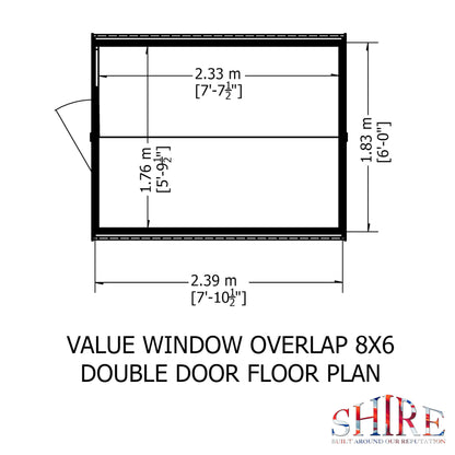 Garden Value Overlap 8 x 6 Double Door Shed With Window