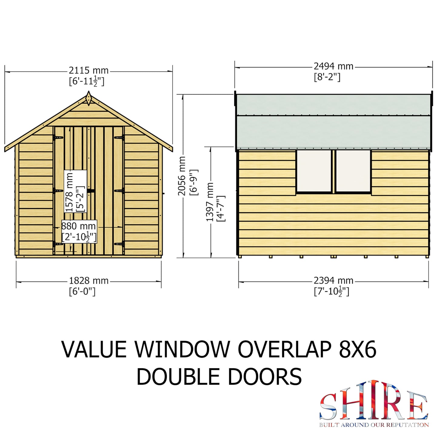 Garden Value Overlap 8 x 6 Double Door Shed With Window