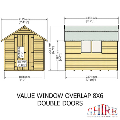 Garden Value Overlap 8 x 6 Double Door Shed With Window