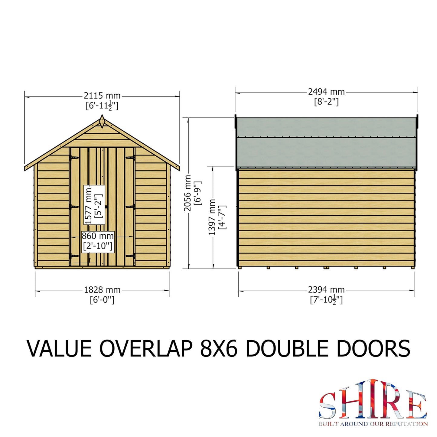 Garden Value Overlap 8 x 6 Double Door Shed