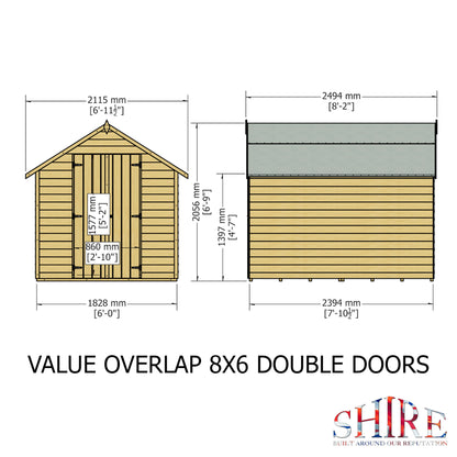 Garden Value Overlap 8 x 6 Double Door Shed