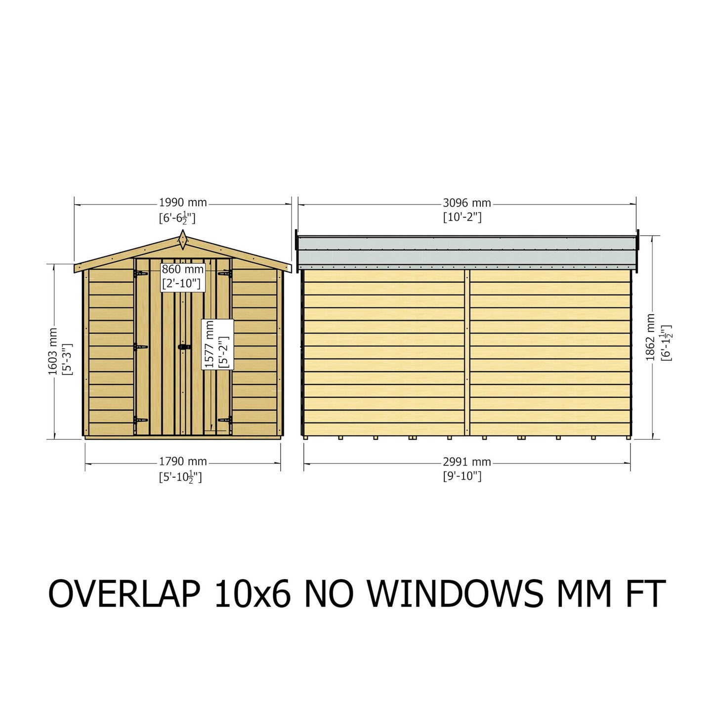 Garden Value Overlap 10 x 6 Windowless Shed