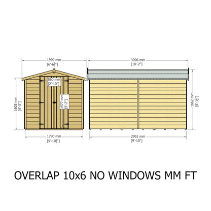 Garden Value Overlap 10 x 6 Windowless Shed