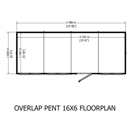 Garden Value 16 x 6 Overlap Pent Shed with windows