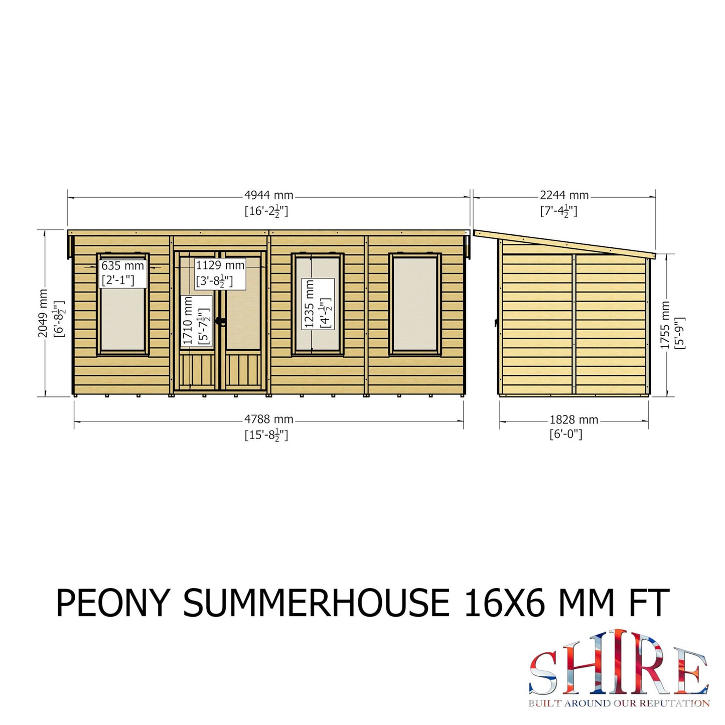 Peony 16x6 Pent Summerhouse